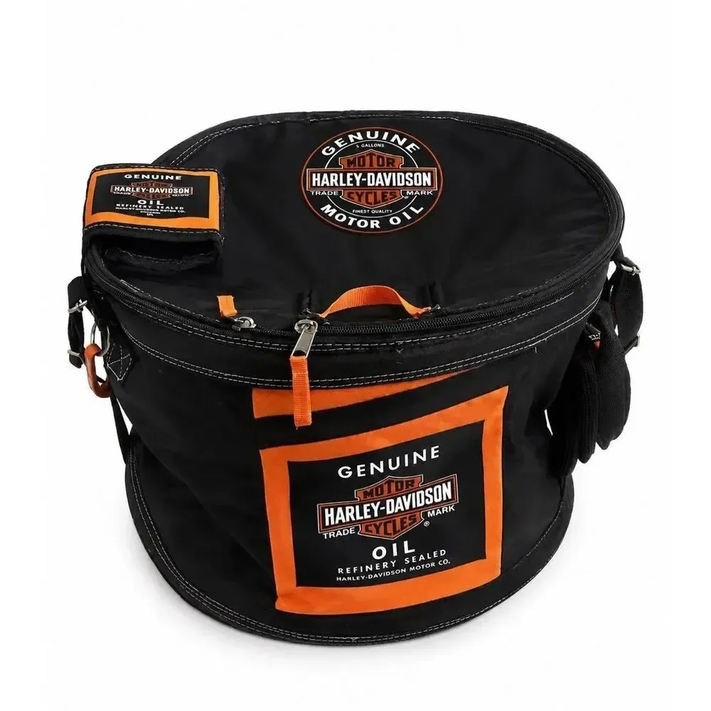 New! Harley Davidson Motor Oil Can Style Collapsible Cooler Round Insulated Bag